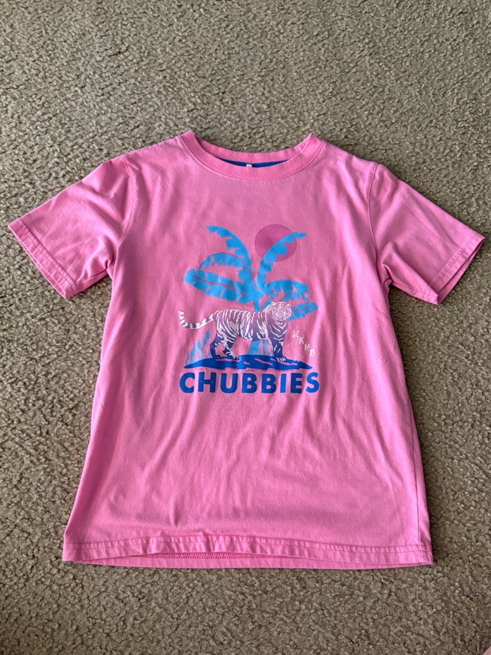 chubbies Pink Kids T-Shirt with Blue Tropical Tiger Graphic